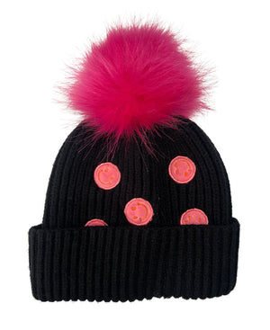 Smiley Knit Pom Beanie