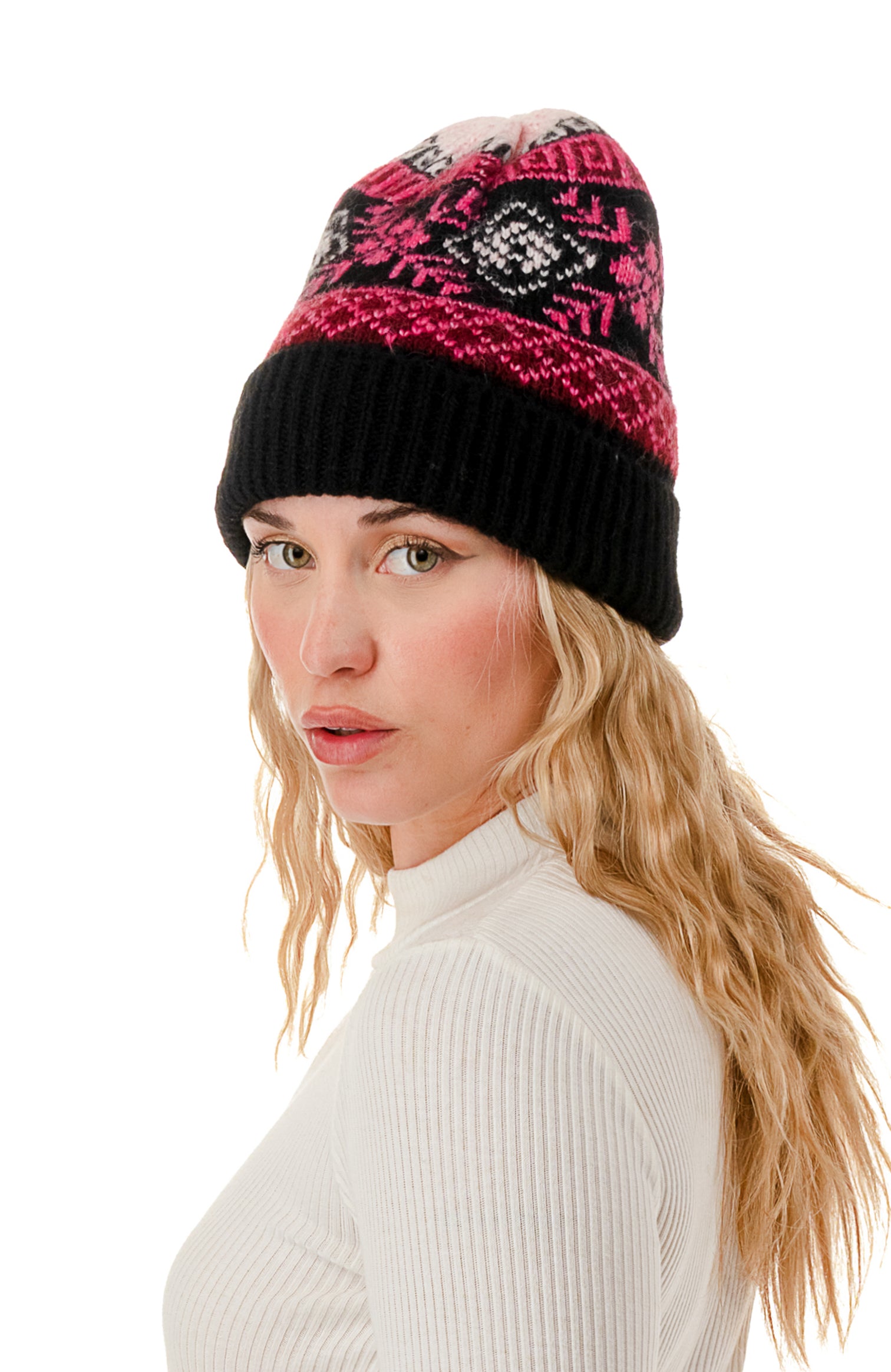 Marcus Adler Women\'s Ultra Soft Rib Detail Cuff Beanie Hot Pink DDC-155 “One Cuff Beanie - Hot, Hot Pink” — Draplin Design  main image 2