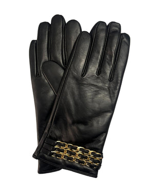 Genuine Leather Glove with Chain Trims