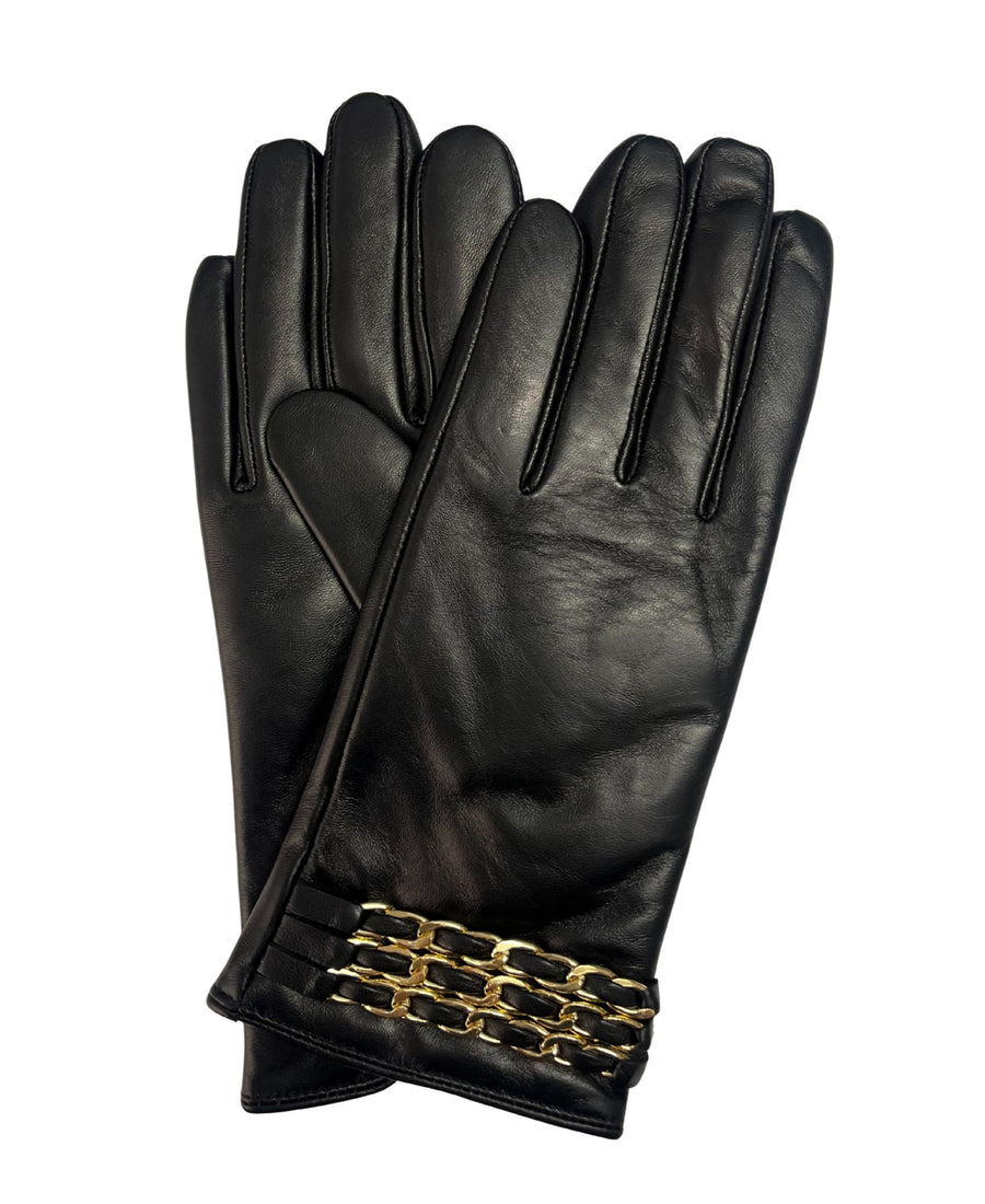 Genuine Leather Glove with Chain Trims