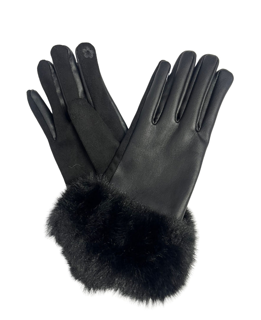 Vegan Leather Glove With Fur Cuff