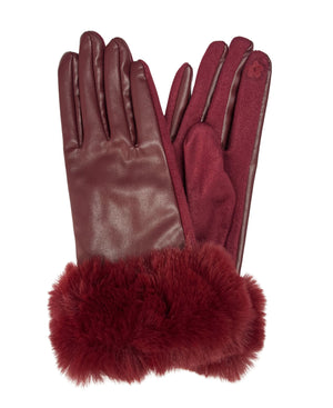 Vegan Leather Glove With Fur Cuff
