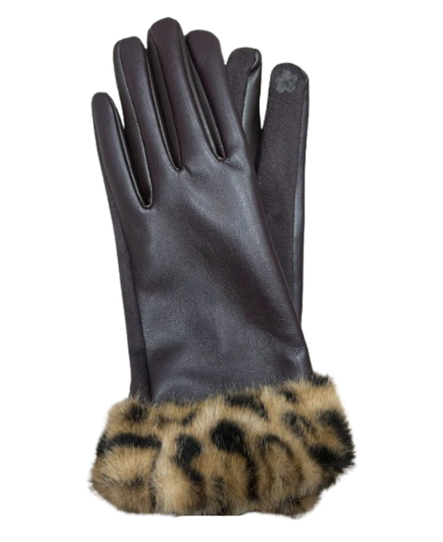 Vegan Leather Glove With Fur Cuff