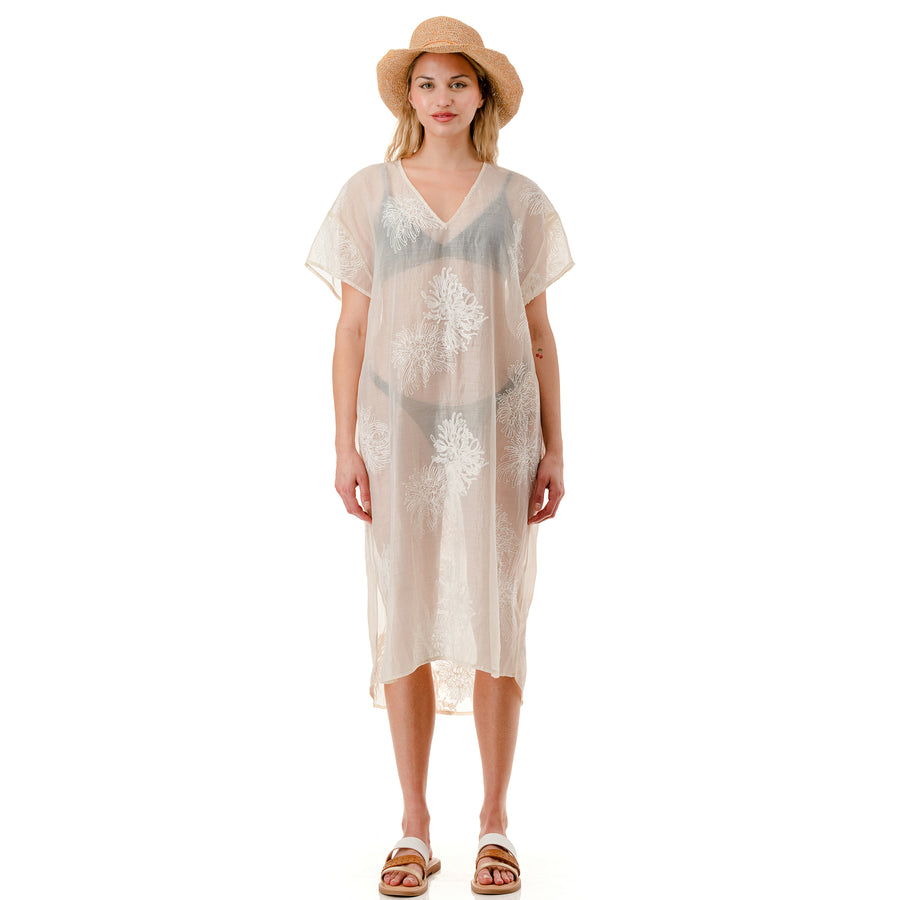 Embroidered Sheer Caftan