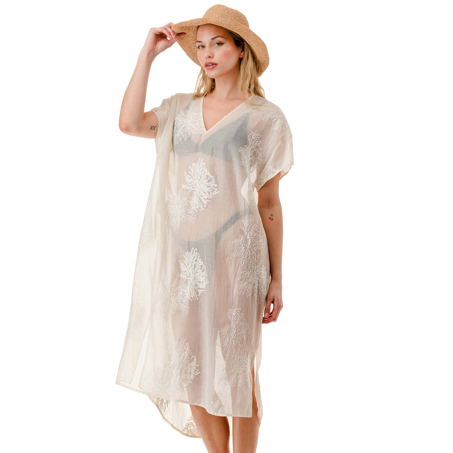 Embroidered Sheer Caftan